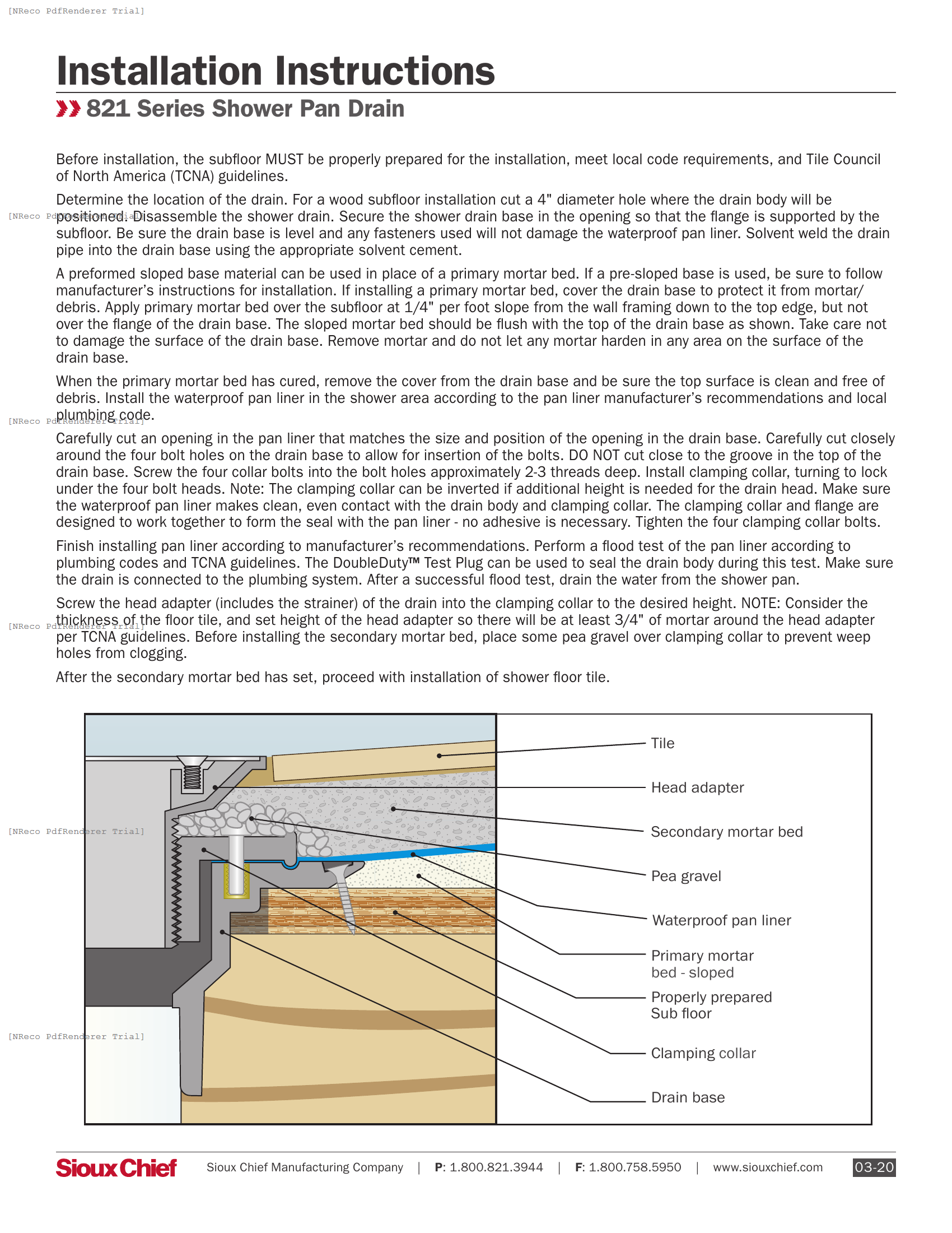 821 SERIES - SHOWER PAN DRAIN - INSTRUCTION SHEET.PDF Technical Document